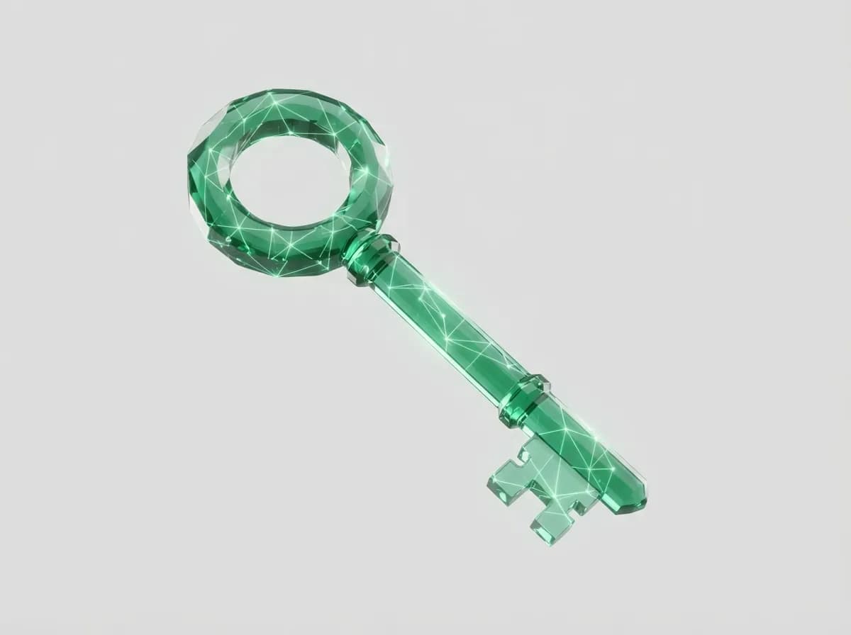 Llave clásica de cristal verde translúcido, portada del artículo sobre IA para inmobiliarias