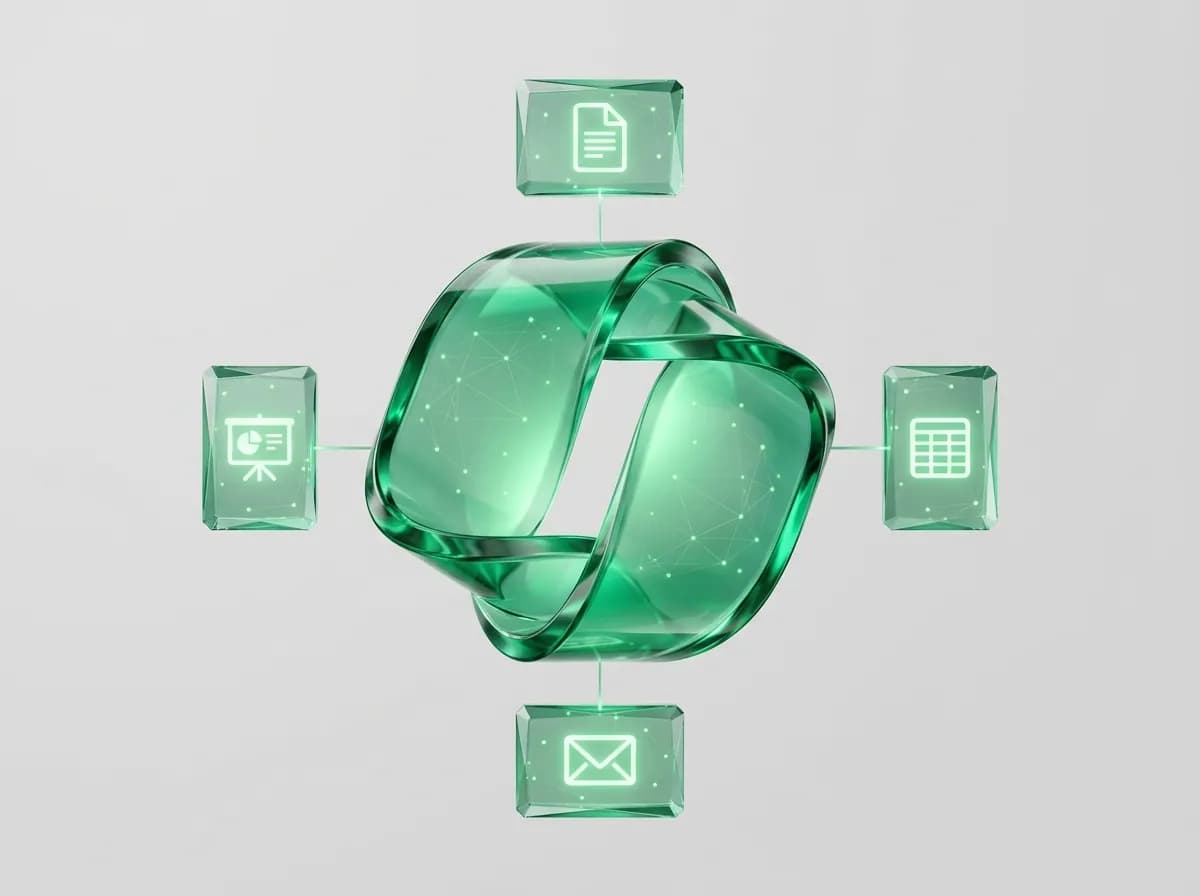 Icono de Copilot en cristal verde, portada del precio de Microsoft 365 Copilot en 2026